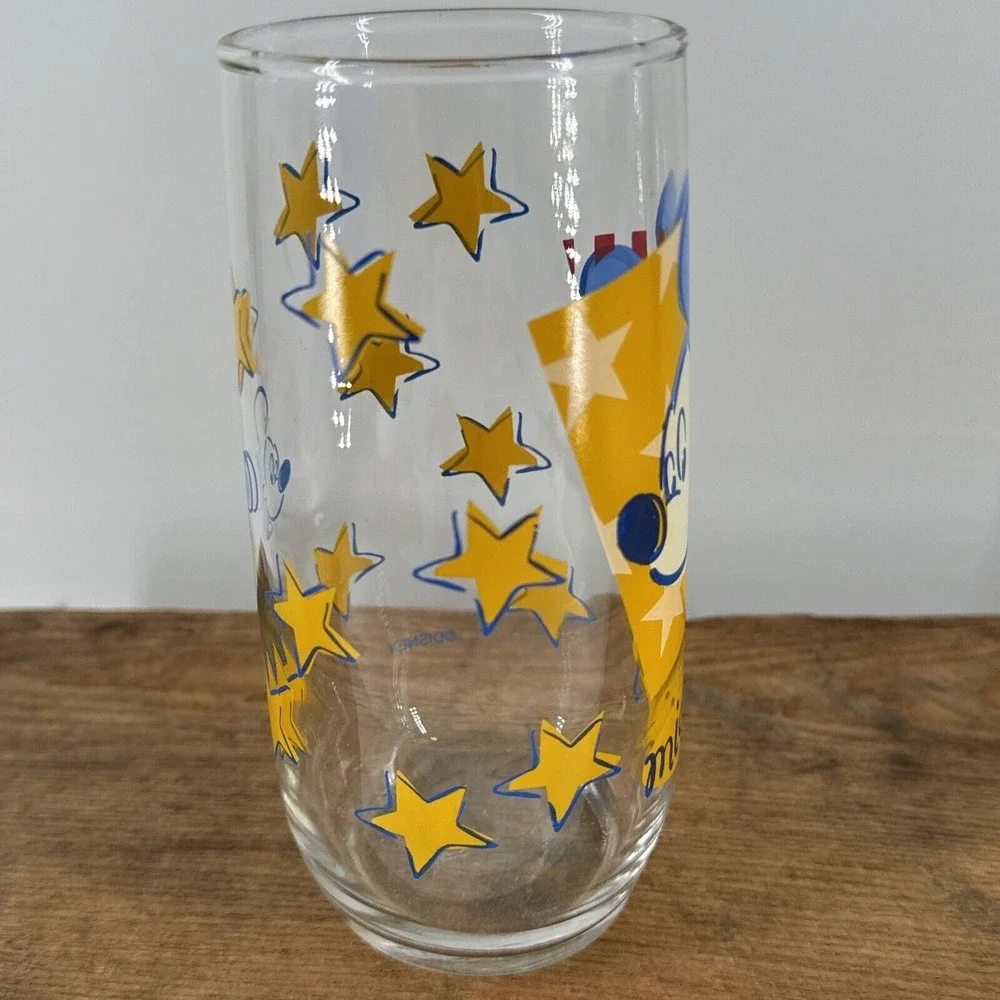 Mickey Mouse Drinking Glass Anchor Hocking Disney Yellow‎ Stars 16 oz Vintage